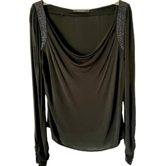 Robert Graham Tops - Robert Graham Sheer Beaded Top Ruched Sleeves Waterfall Neckline - Black - L*